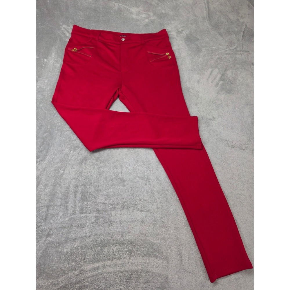 Rozas Womens Red Stretch Pants Gold Zipper Accents Slim Leg Size 2X